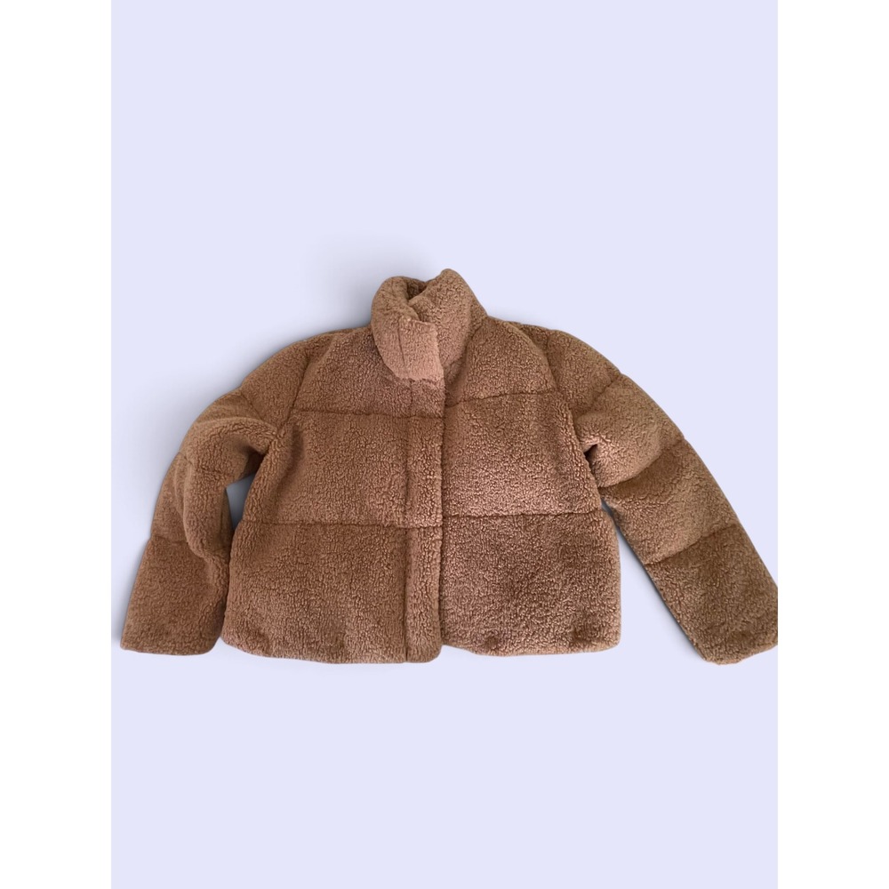 Joie Camel Brown Teddy Fleece Puffer Cropped Size L Funnel Neck Elevated Basic